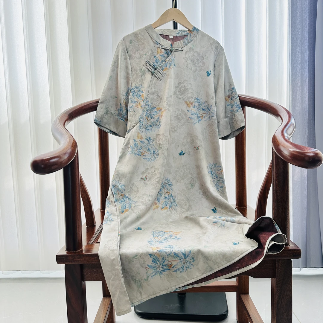 渠道货—— 中式国风中长款短袖连衣裙女士