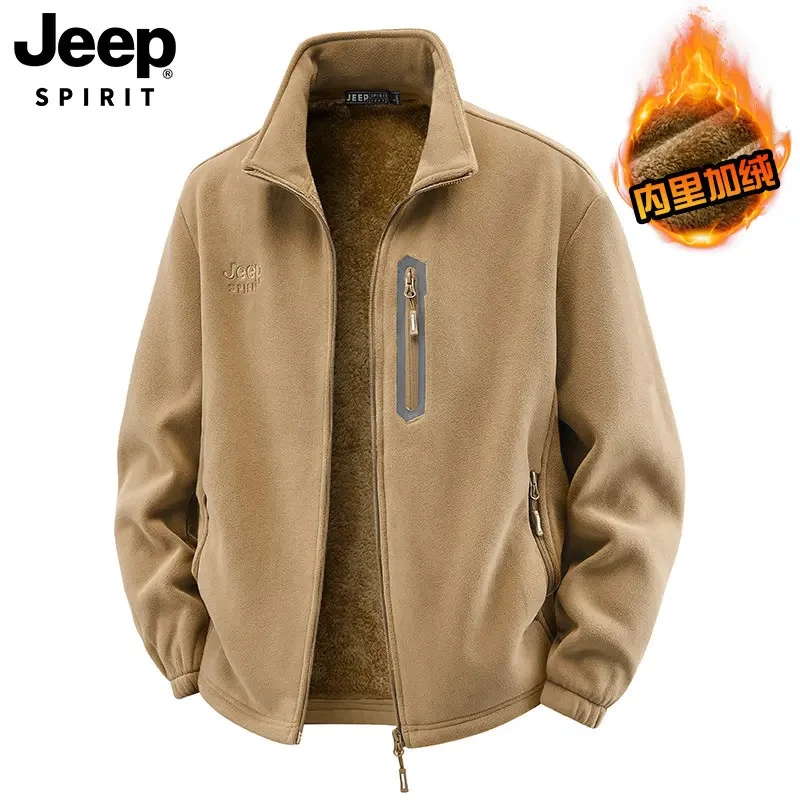 JEEP吉普摇粒绒夹克男秋冬新款加绒加厚卫衣户外休闲抓绒衣外套