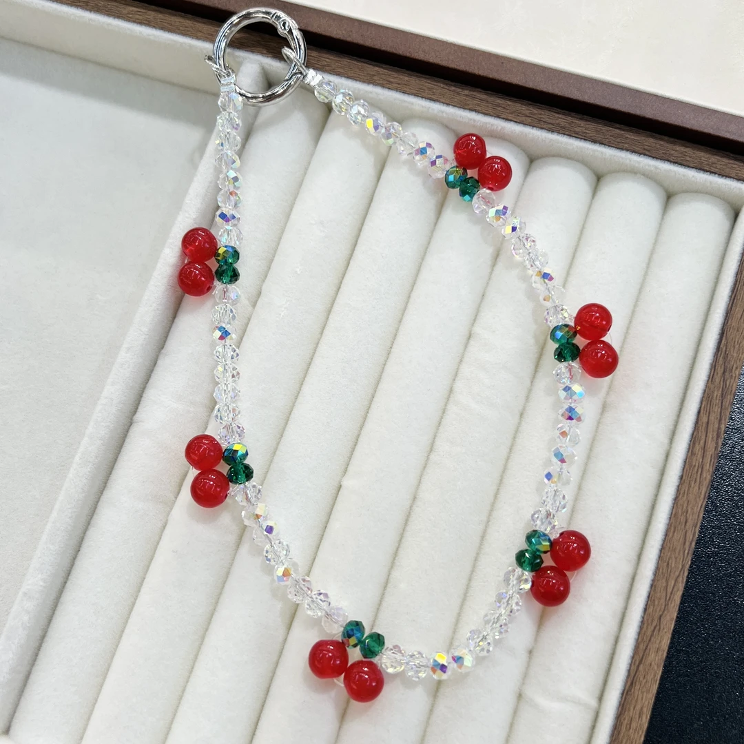 非金属仿水晶项链 XL-120韩版ins风时尚可爱樱桃串珠手机挂绳