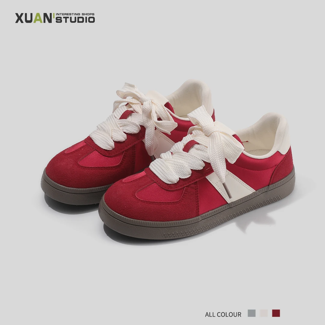 复古休闲德训鞋2025新款潮流百搭运动板鞋chic女学院风小白鞋