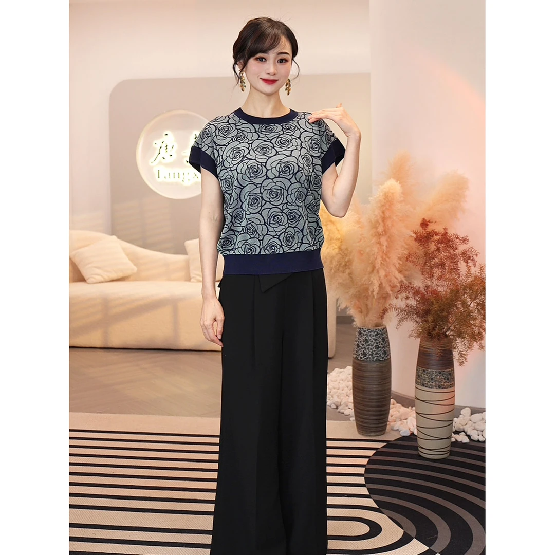 2025新款【7405】夏季冰丝上衣玫瑰立体印花清凉薄款轻熟风气质女装