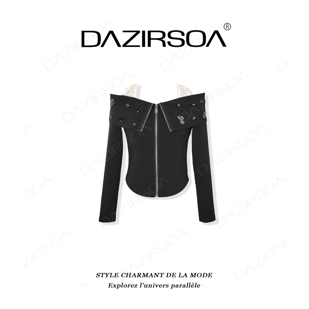 DAZIRSOA/达姿“坠落人间”时尚百搭拼接钉钻吊带个性上衣 X508