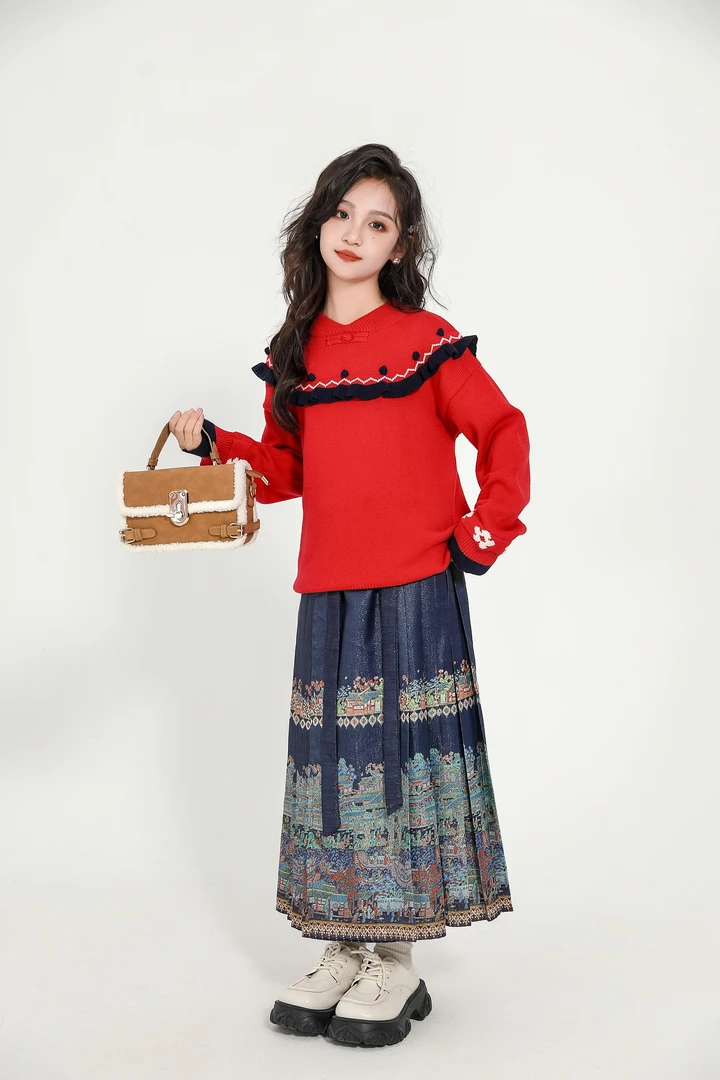 年服女大童秋冬立体花边针织衫可爱精致套头百搭毛衣-HTZ83600