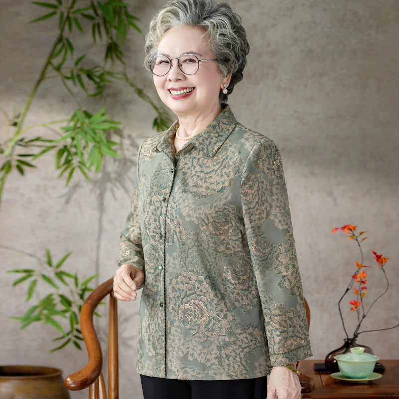 中老年人女装奶奶衬衫翻领洋气休闲衬衣服妈妈洋气老太太薄款小衫