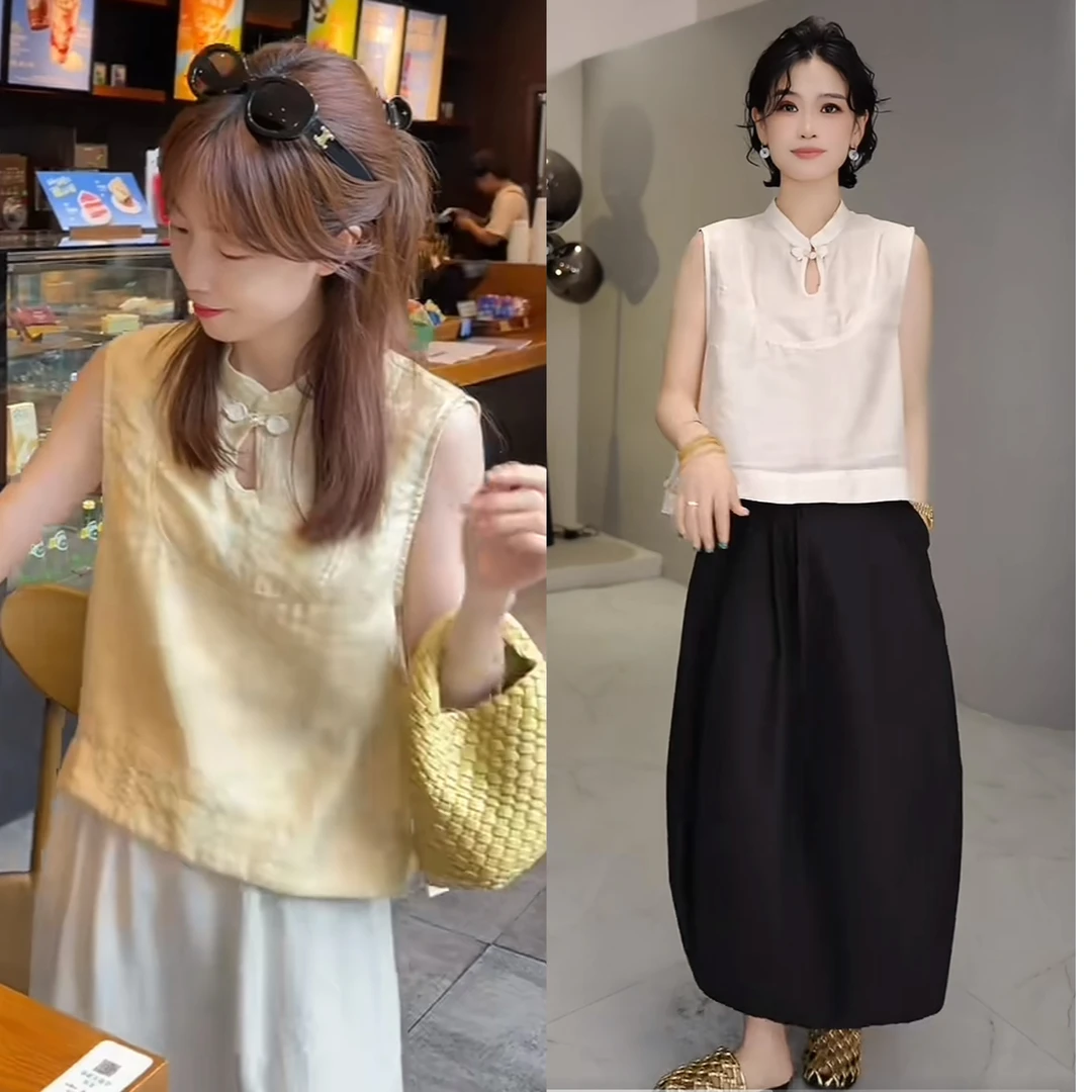 新中式国风盘扣无袖小衫女装2025夏季新款时尚减龄超好看显瘦上衣
