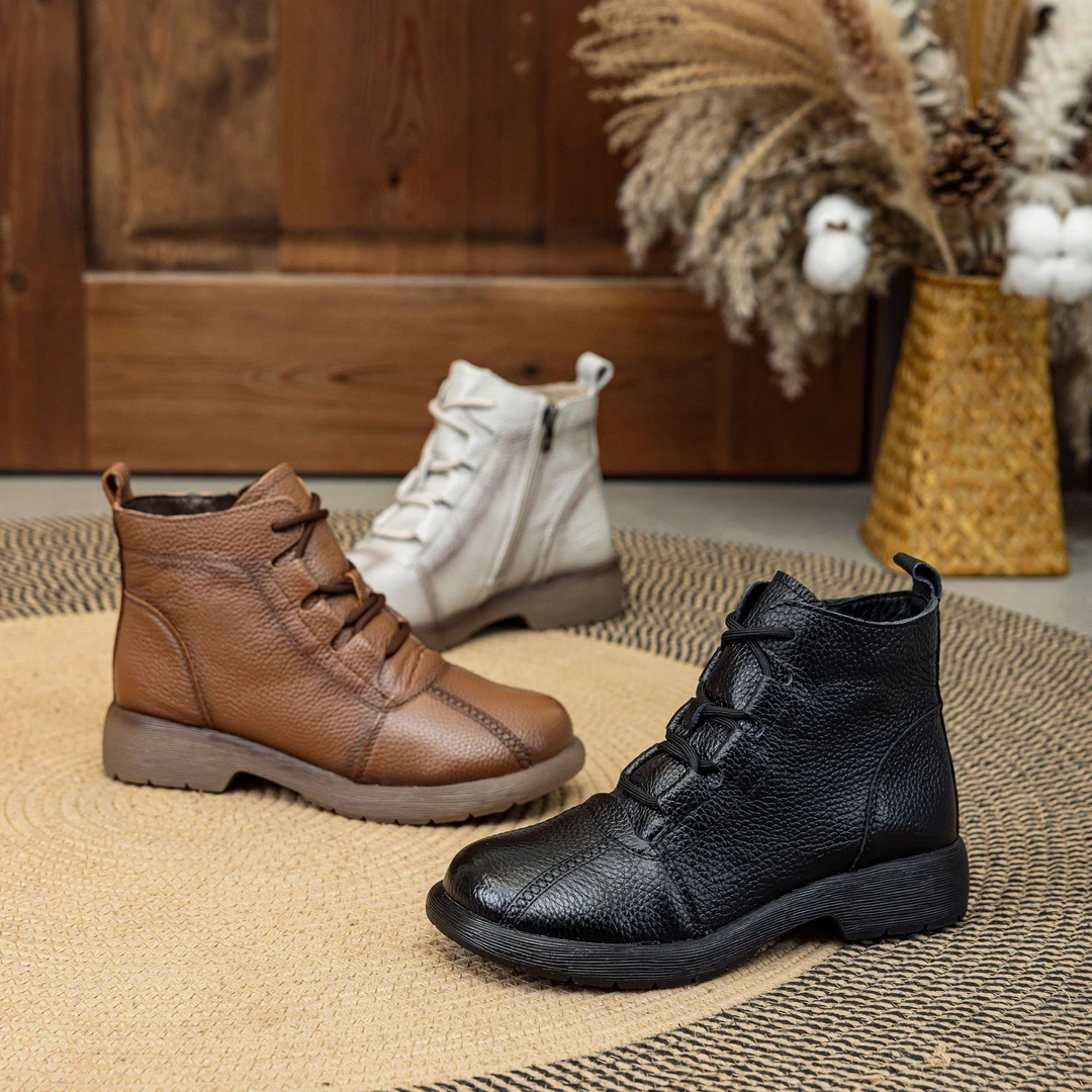 油鞣皮女波普风马丁靴厚底圆头秋冬冬季靴子复古百搭加绒