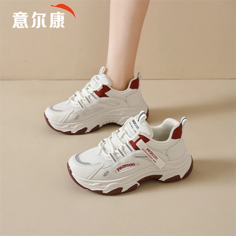 意尔康女鞋2025夏季新款百搭透气小白鞋高颜值厚底增高休闲老爹鞋