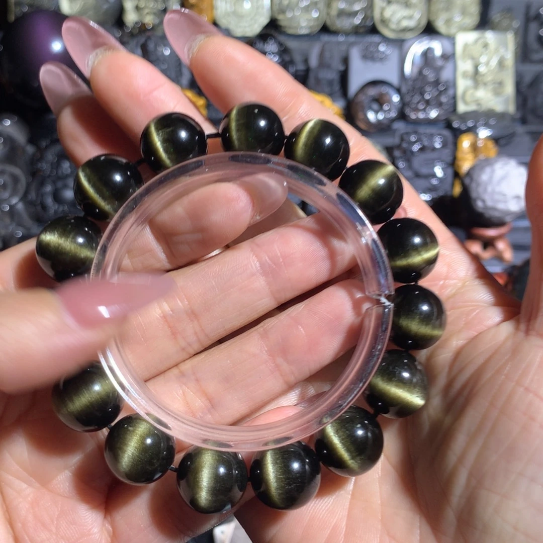 简***单未镶嵌黑曜岩手串14mm