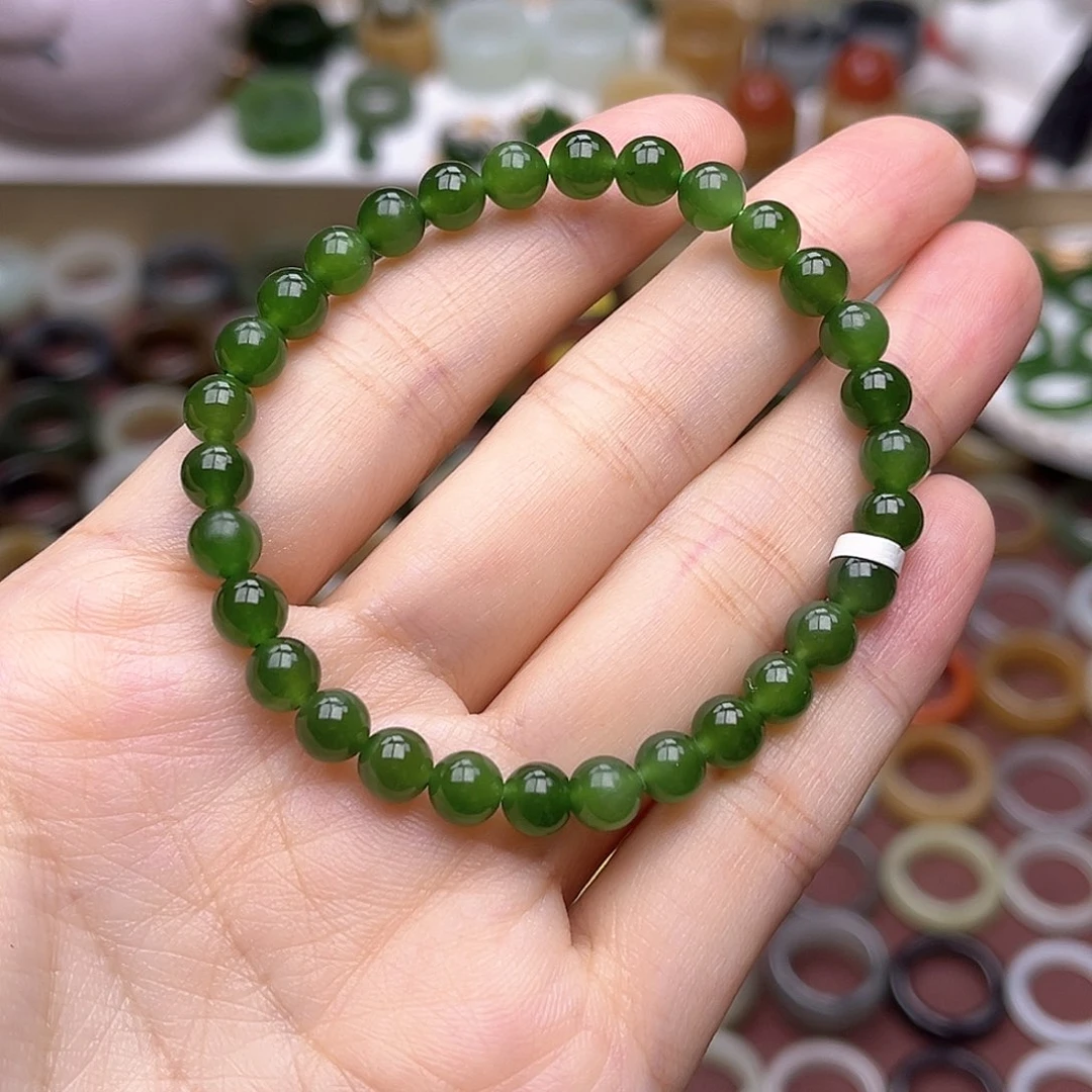 和田玉未镶嵌戒指卡6冰辣阳绿