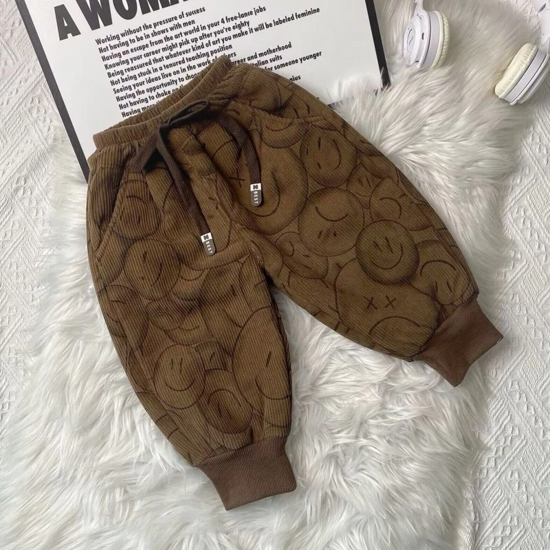 儿童加绒裤子冬装小男孩灯芯绒宽松休闲裤男童装一体绒冬季长裤