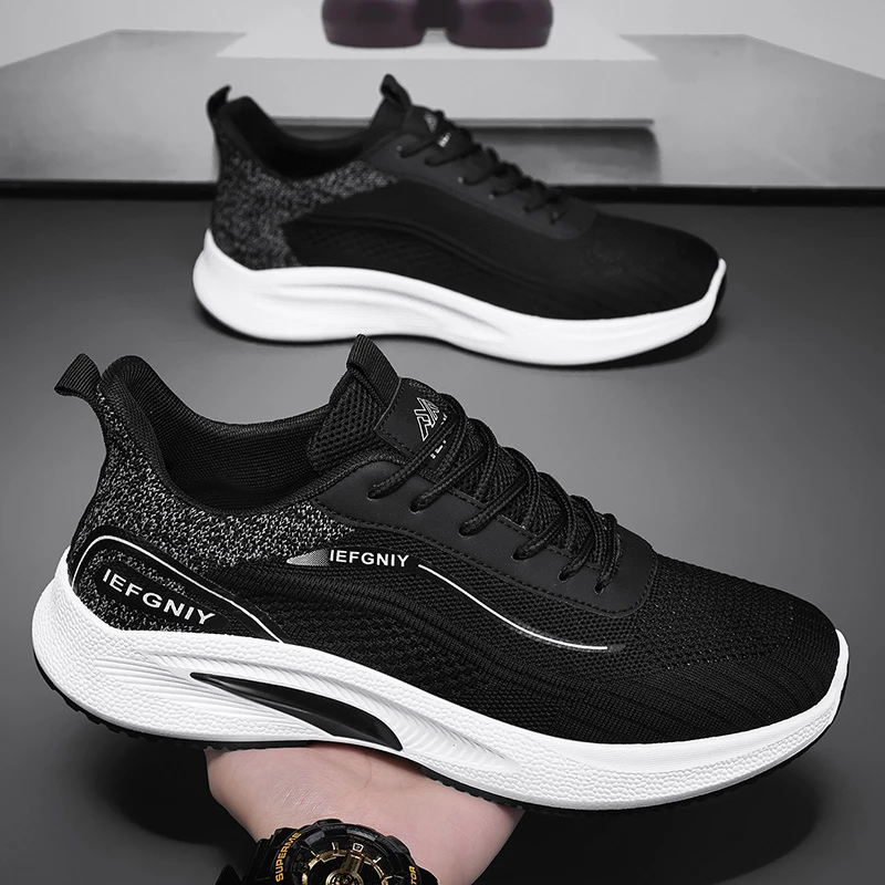 男鞋2025新款秋季网面透气上班跑步鞋男士休闲防臭轻便黑色运动鞋