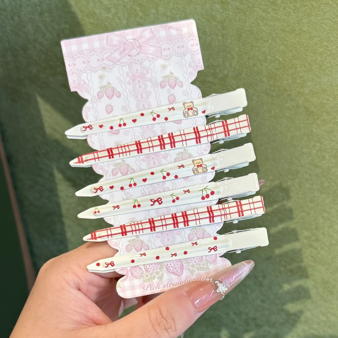 可爱樱桃小熊金属长条发夹夏季新款甜美百搭刘海鸭嘴夹发卡发饰夹
