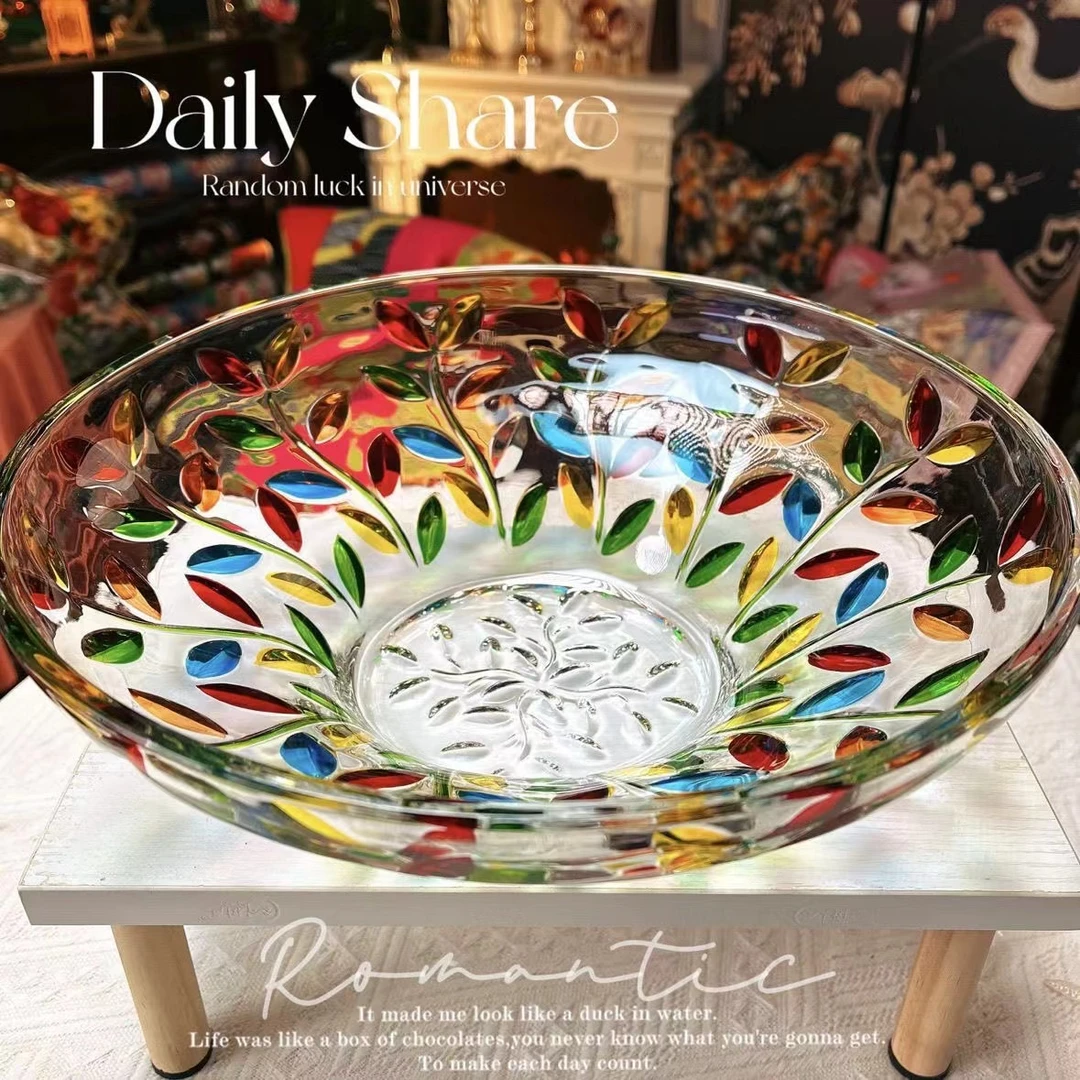 椰子壳椰壳贝壳玻璃碗轻奢渐变沙拉装饰红冰纹家用甜品收纳高颜值