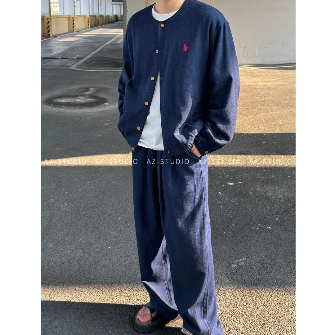 “France诺曼底雨露麻” 阿泽秋季新款休闲外套男女亚麻套装 51506