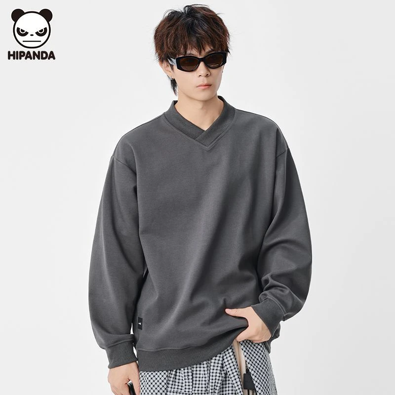 Hi Panda长袖卫衣男装休闲宽松秋季慵懒重磅显瘦纯色打底日系上衣