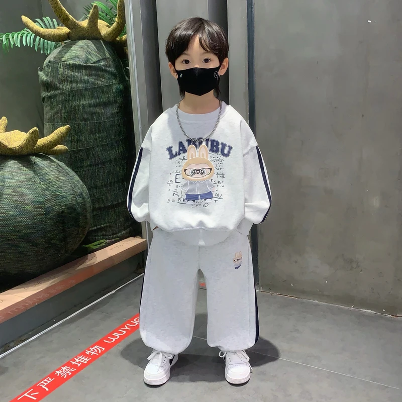 儿童衣服2025新款男童套装秋季网红时髦小男孩卫衣男宝运动春秋装