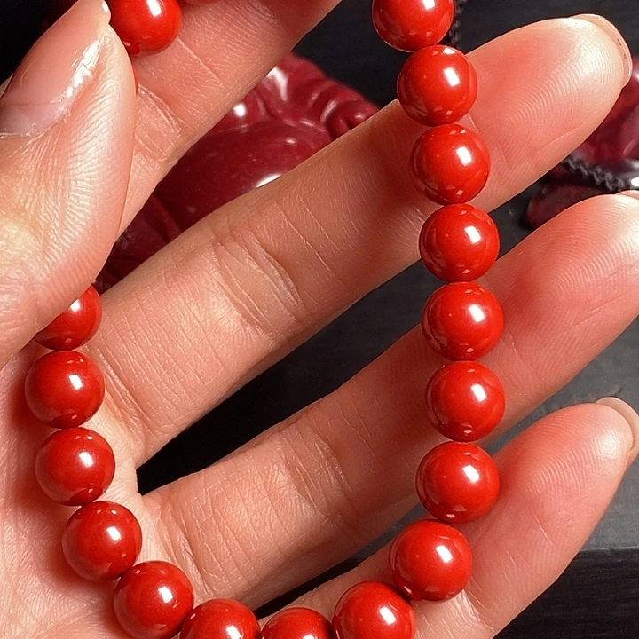 天然辰砂天然高含量红砂卡8手链