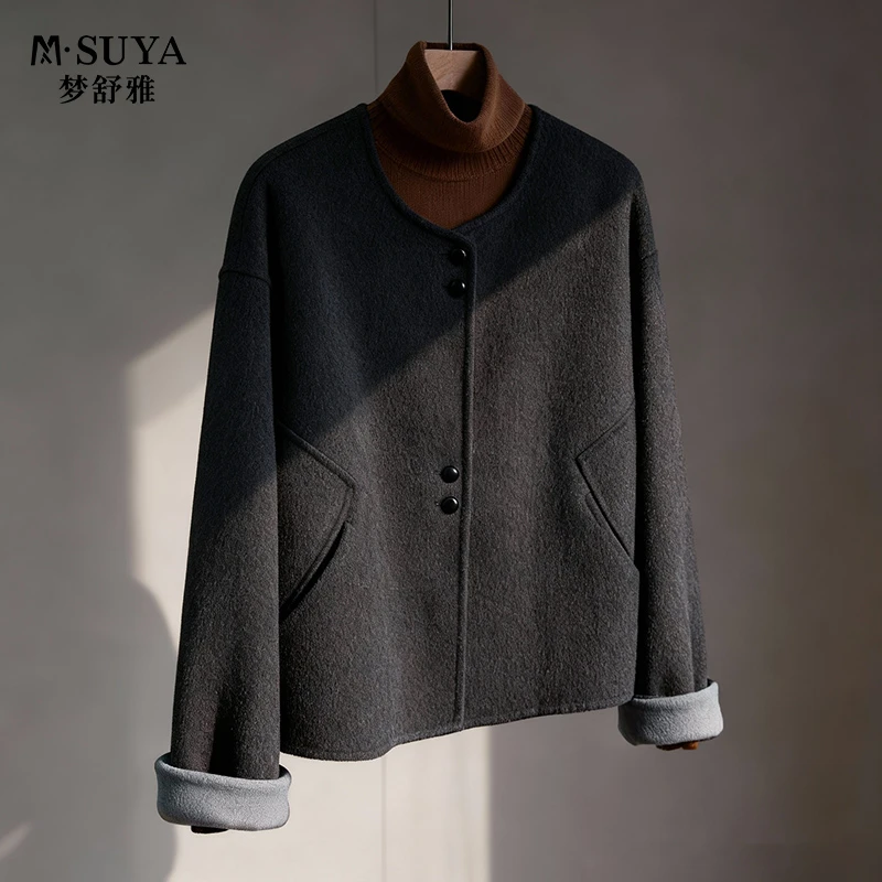 M·SUYA/梦舒雅小香风双面大衣女短款5新款韩版宽松短款双面大衣