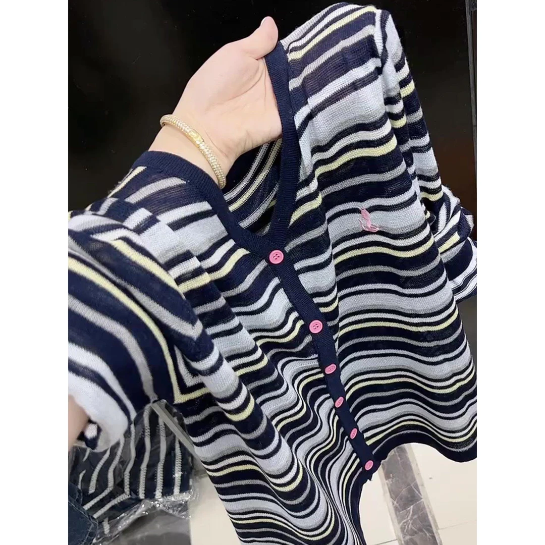 特大码2-300斤休闲针织条纹开衫上衣时尚2025秋季新款设计感上衣