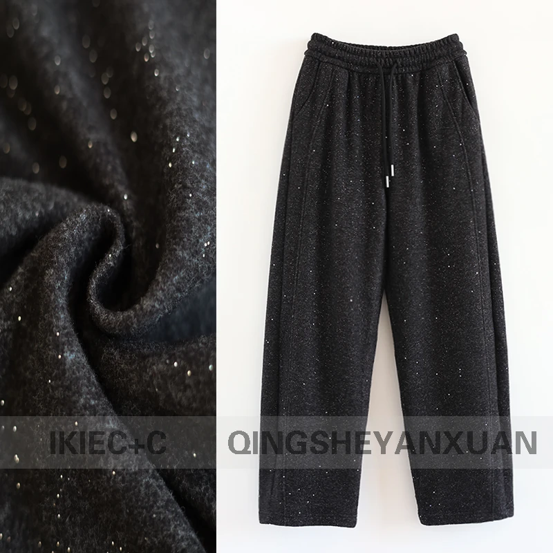 (IKIEC+C)洋气满天星细闪黑色高腰秋冬新款个性女裤设计感休闲裤