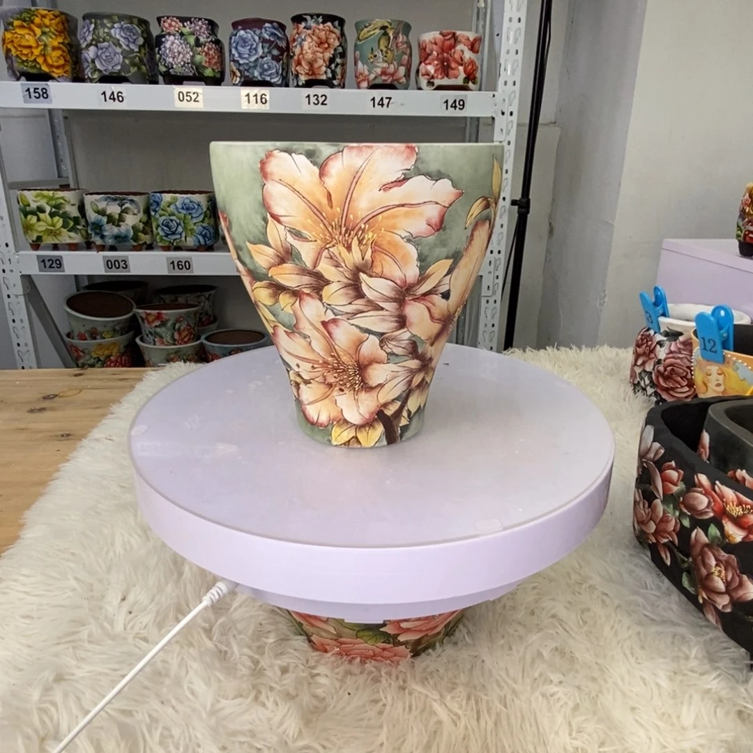 灰绿底色杜鹃花圆盆