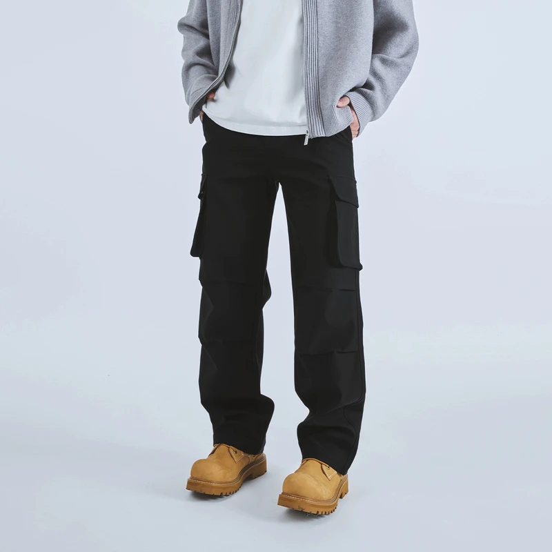 SANBAI 叁佰黑色多口袋梭织工装裤