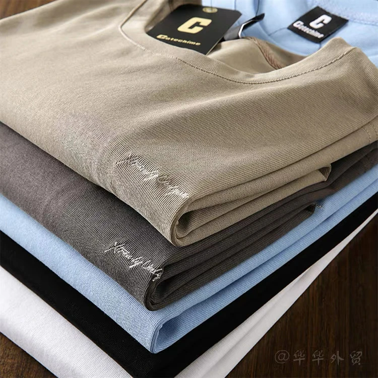 水洗精梳棉！odm订单！男士高弹力棉夏圆领宽松休闲半袖短袖T恤