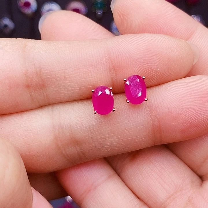 红宝石银S925镶嵌耳饰