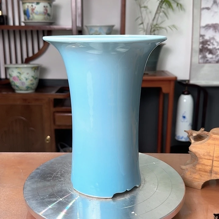 吾***风天青色瘦腰陶瓷盆微瑕