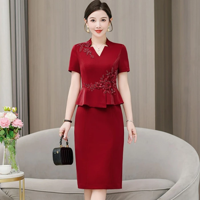 时尚婚礼妈妈装婚宴礼服连衣裙夏季新款喜婆婆装敬酒改良旗袍裙子