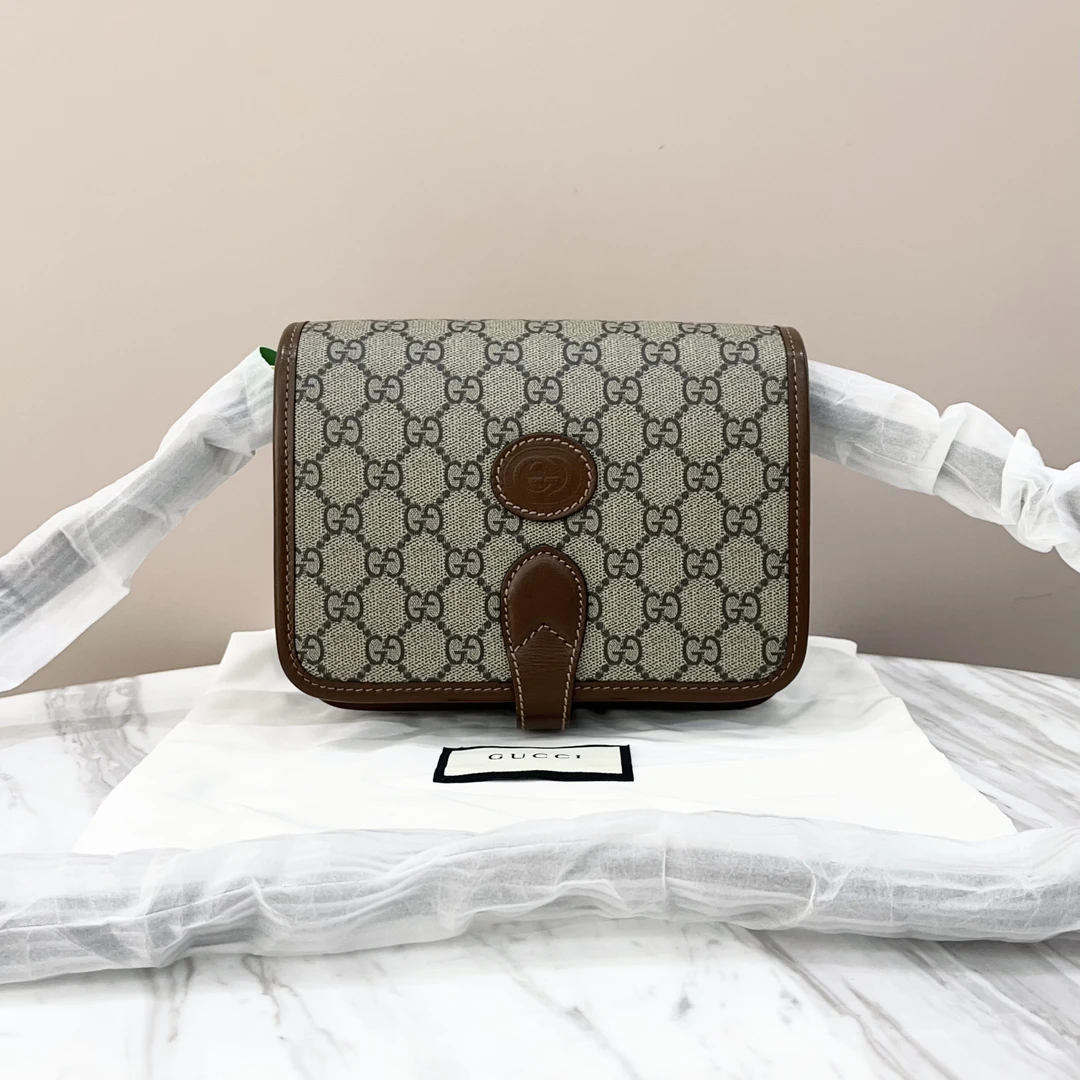 99新 GUCCI/古驰 闲置 古驰老花拼乌木色retro风琴包，尺寸约20*15