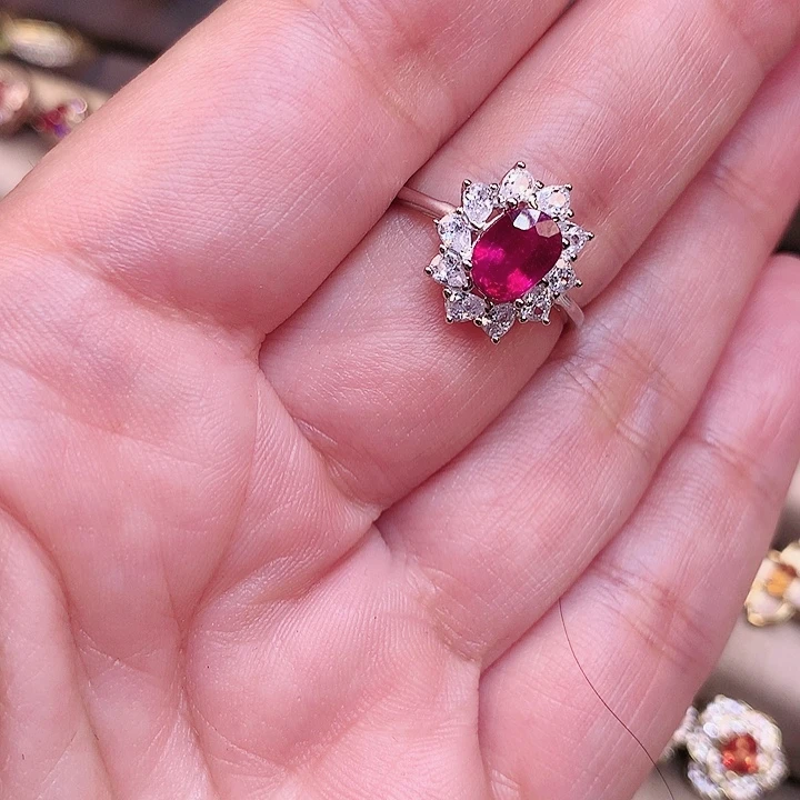 红宝石戒指银S925镶嵌焦****朵