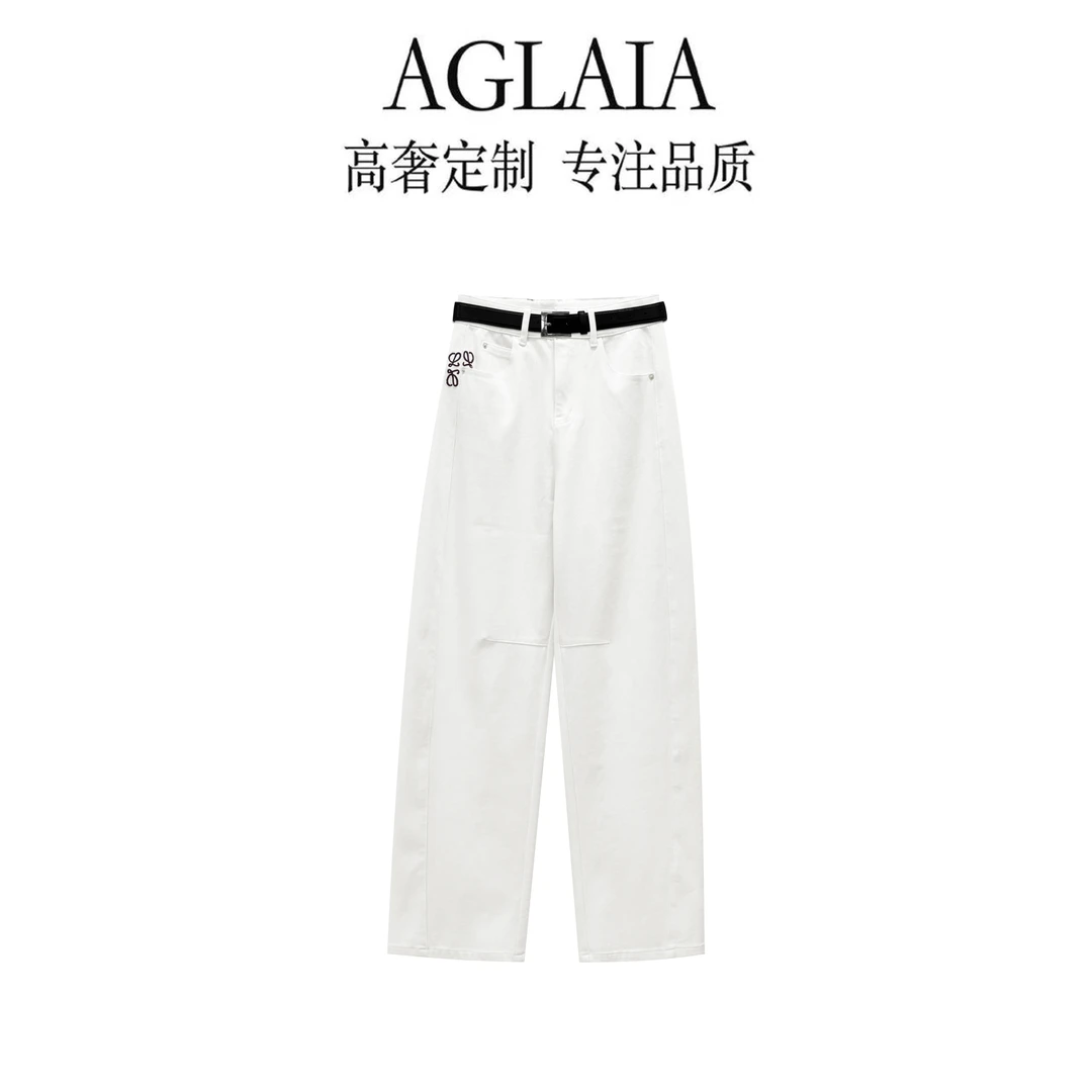 AGLAIA-2025秋季新款高腰休闲时尚显瘦百搭直筒阔腿牛仔裤女8155