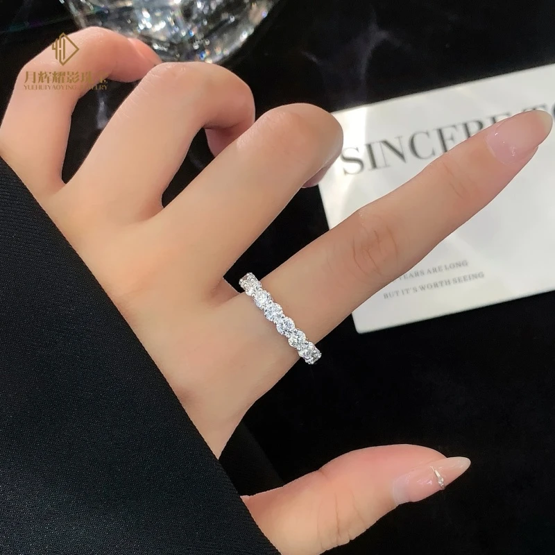 925银莫桑石戒指 S925银3mm10分莫桑石满圈排戒满钻摩天轮排戒