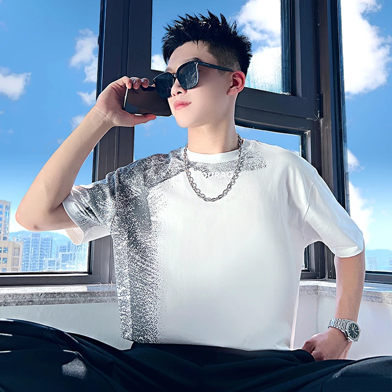 男士短袖t恤夏季2025新款高级感网红洋气炸街男装半袖印花体恤帅