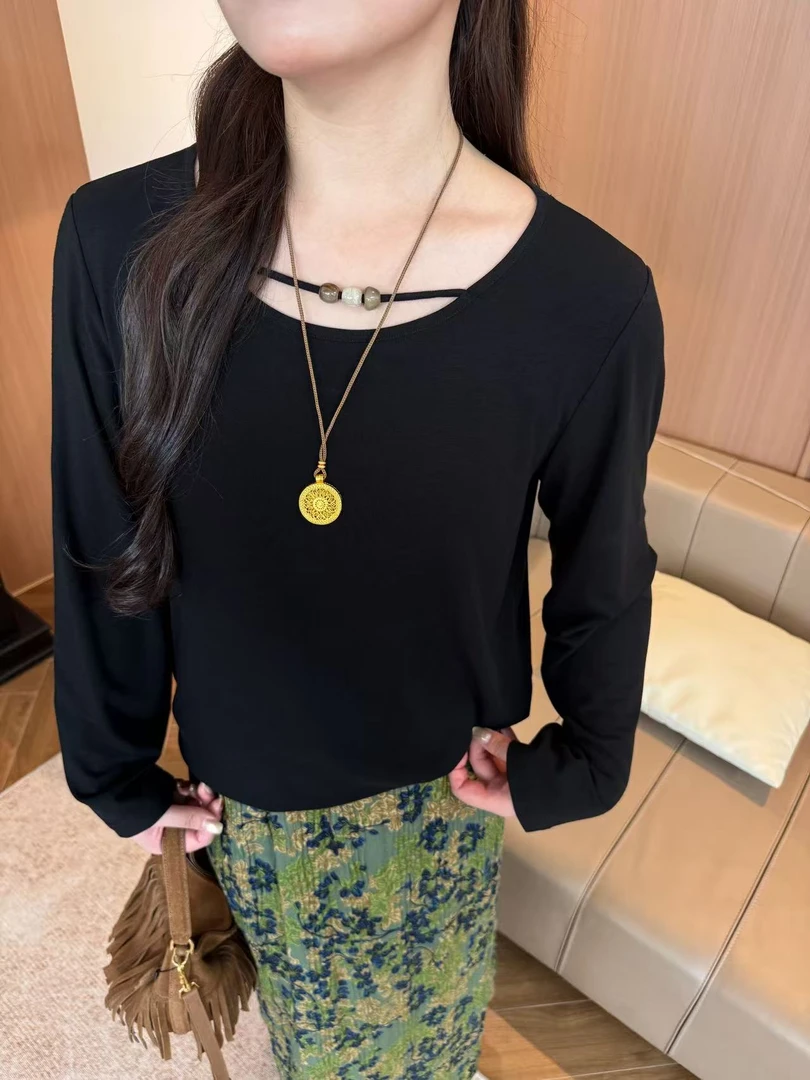 NANJIE/楠姐【黑巧石】气质原宿风长袖显瘦时尚复古上衣XNS6552