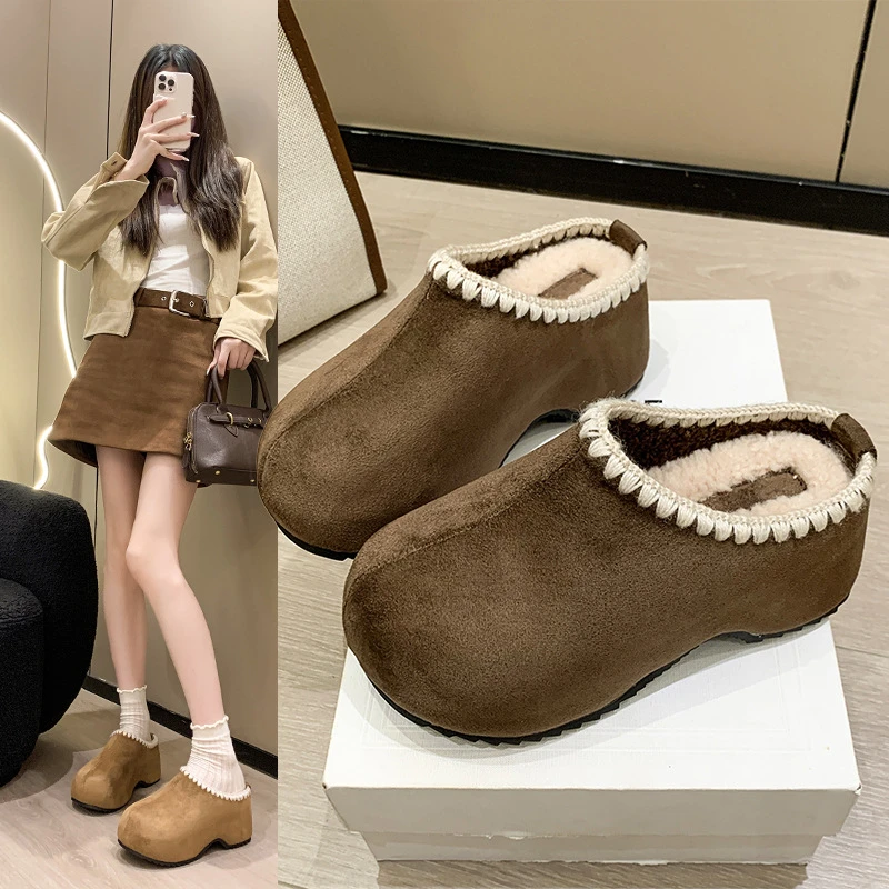 厚底勃肯鞋女2025年秋新款一脚蹬懒人包头半拖鞋外穿勃肯拖鞋