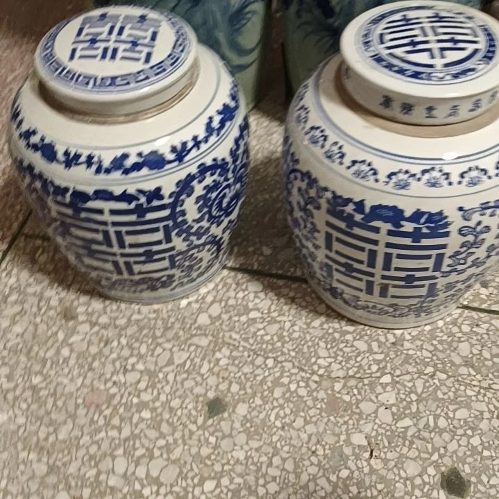 摆件双双双喜临门罐罐摆件青花
