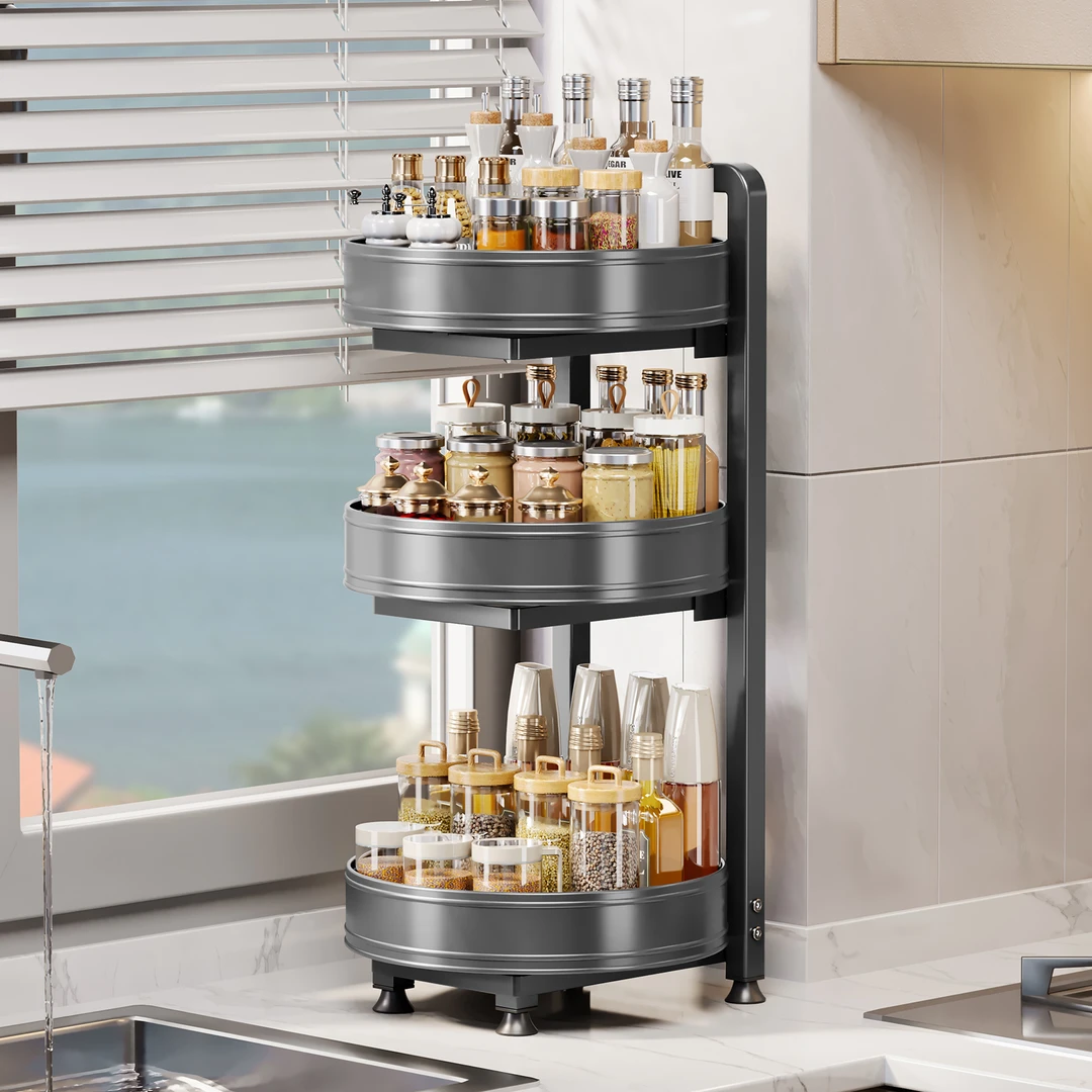 厨房旋转调料品置物架多功能台面转角放调味瓶油盐酱醋收纳盒托盘
