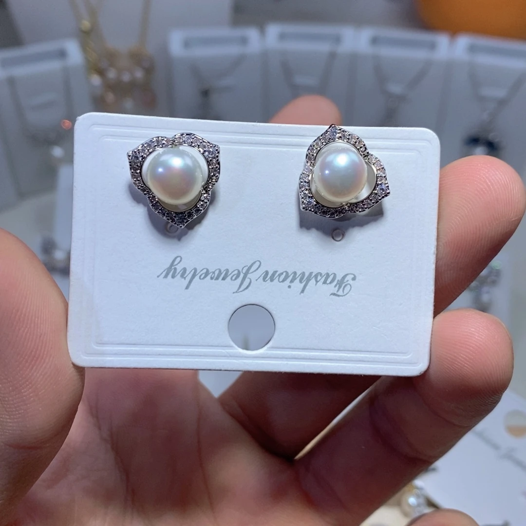 淡水珍珠耳饰银S925镶嵌