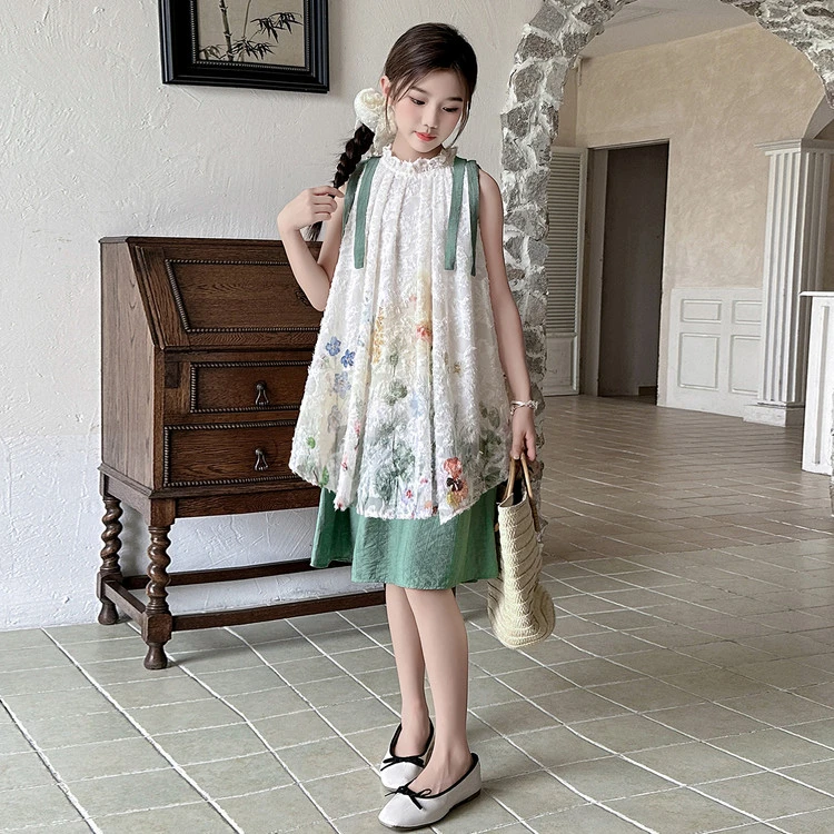 女童夏季无袖背心碎花连衣裙2025新款儿童女孩中大童森系假公主裙