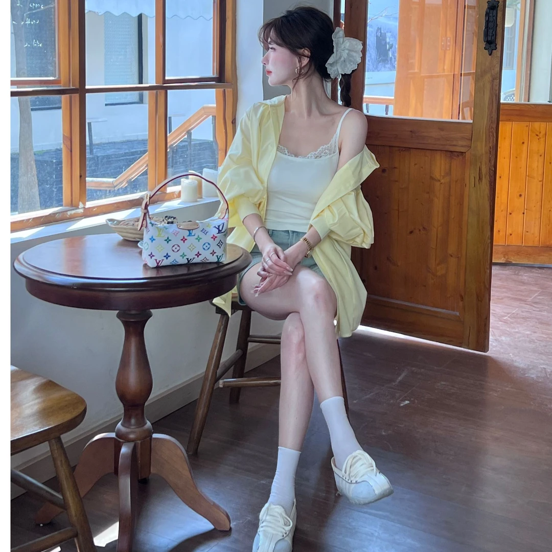 《柏林清泉》防晒连帽休闲宽松长袖衬衣女慵懒百搭显瘦衬衫#8557