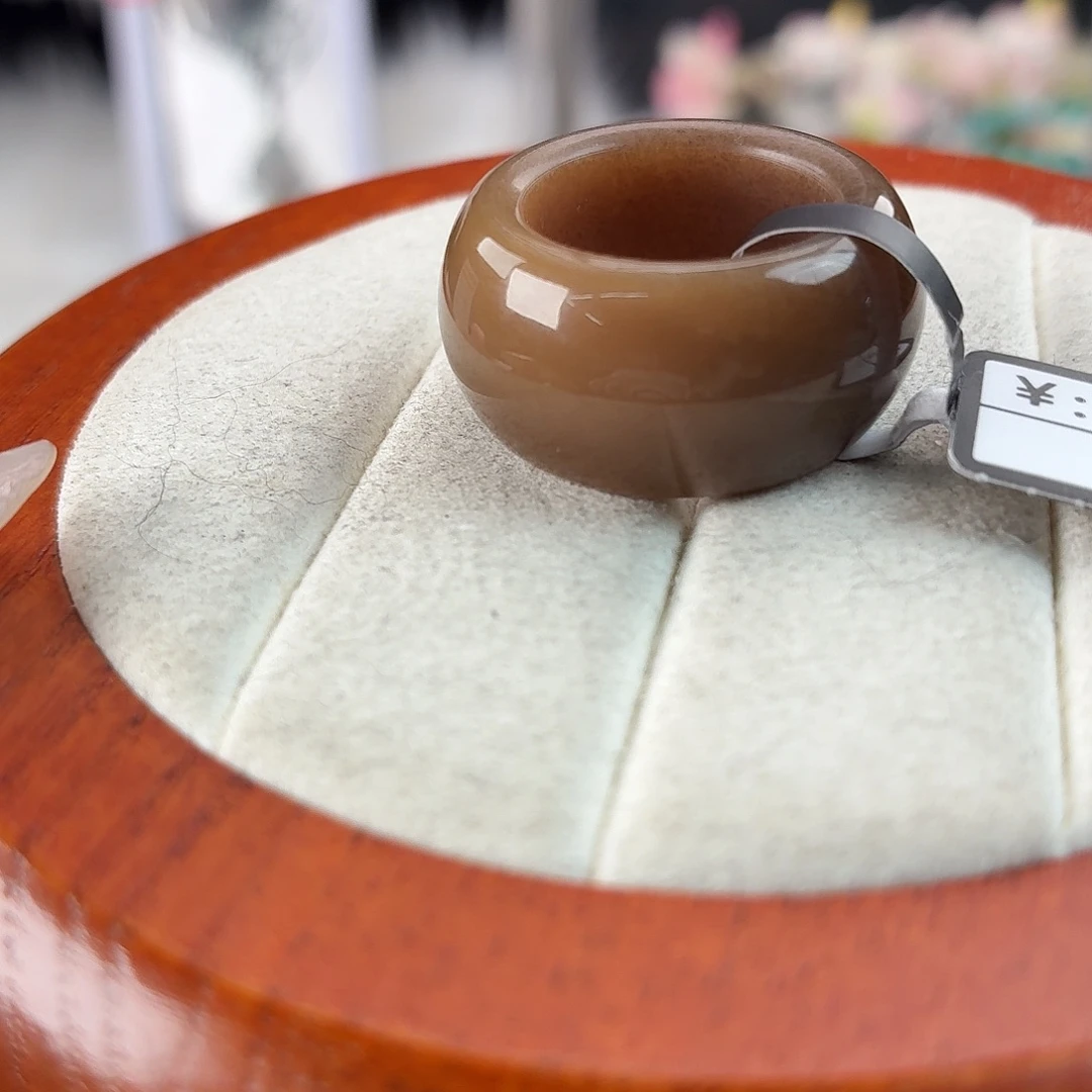 和田玉未镶嵌戒指r61拿铁咖糖渐变墩墩16.2