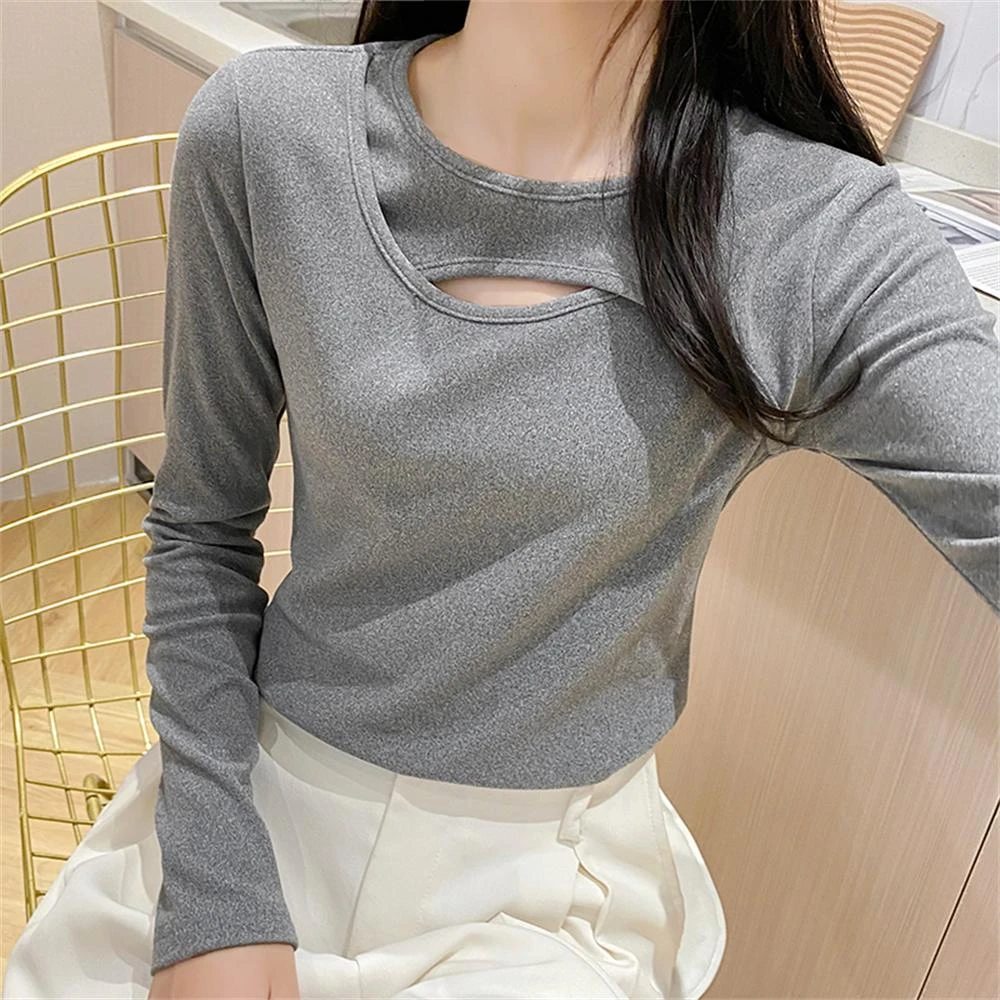 高级感镂空打底衫女内搭秋冬季长袖t恤修身显瘦保暖百搭韩版上衣