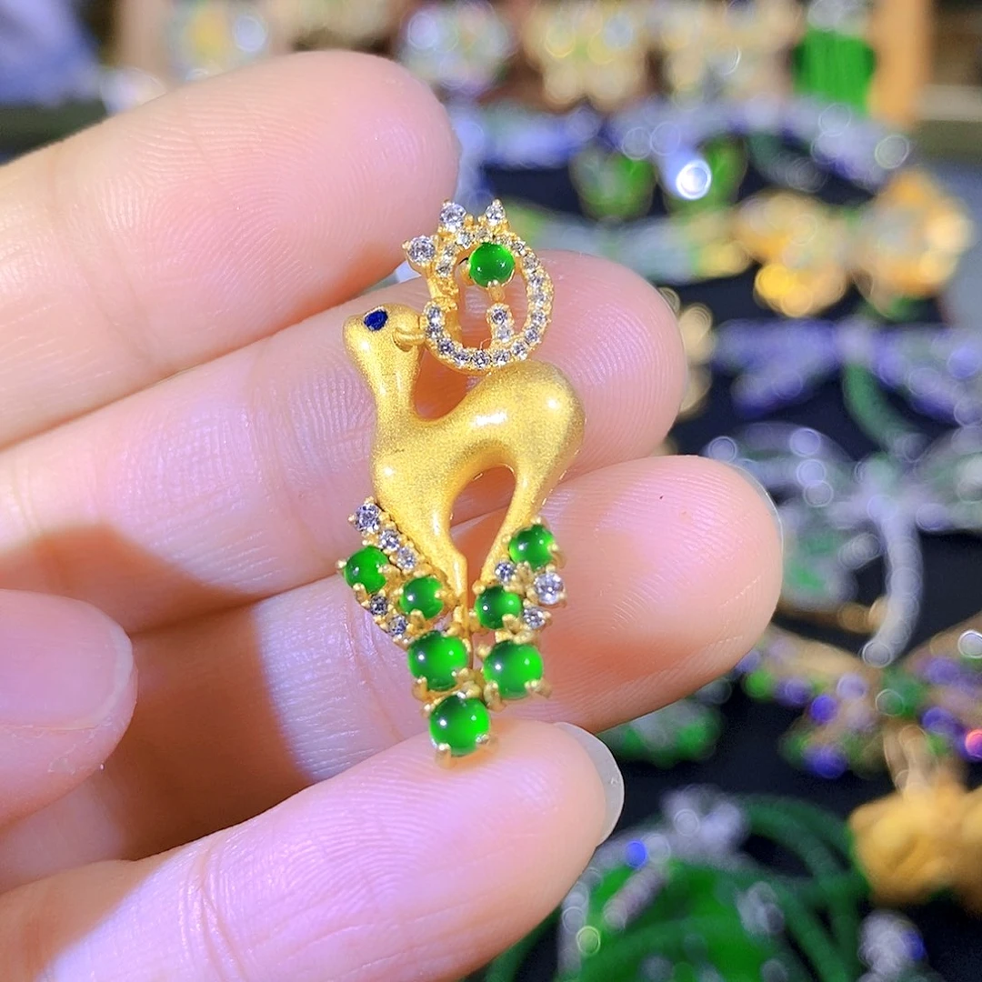 吊坠(不含链)银S925镶嵌翡翠