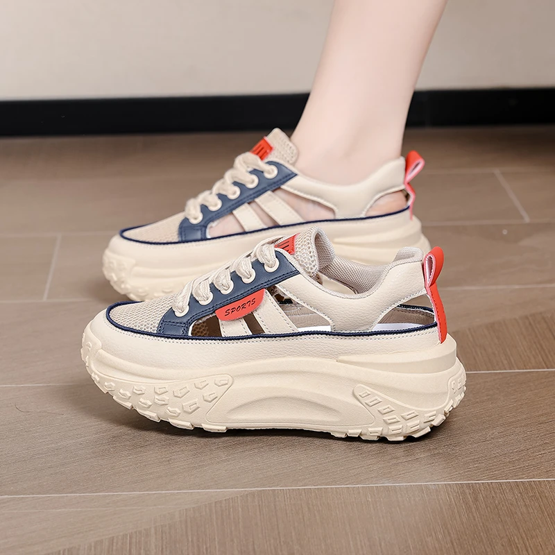 2025夏季镂空网面透气鞋软底软面休闲复古运动鞋浅口时尚潮流女鞋