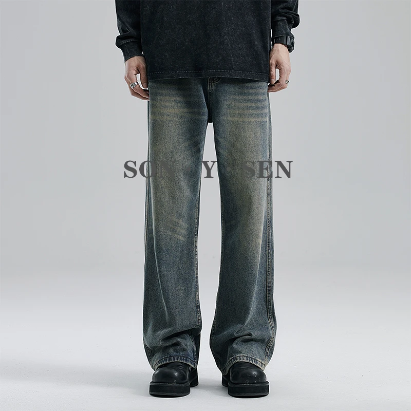 复古美式水洗Cleanfit休闲直筒加绒牛仔裤男vintage做旧宽松长裤