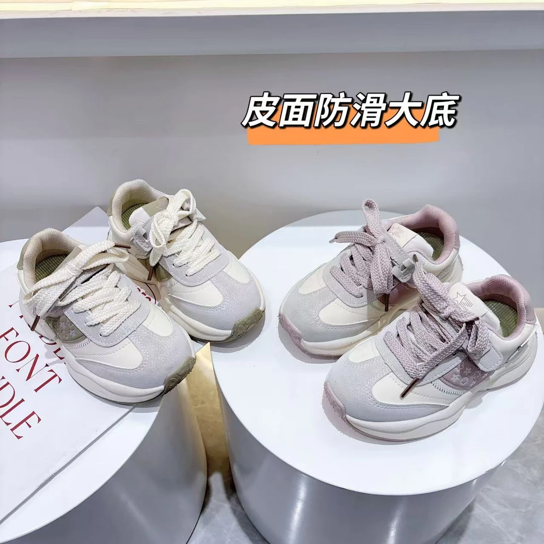 儿童防滑运动鞋网红时尚百搭厚底皮面大底单鞋