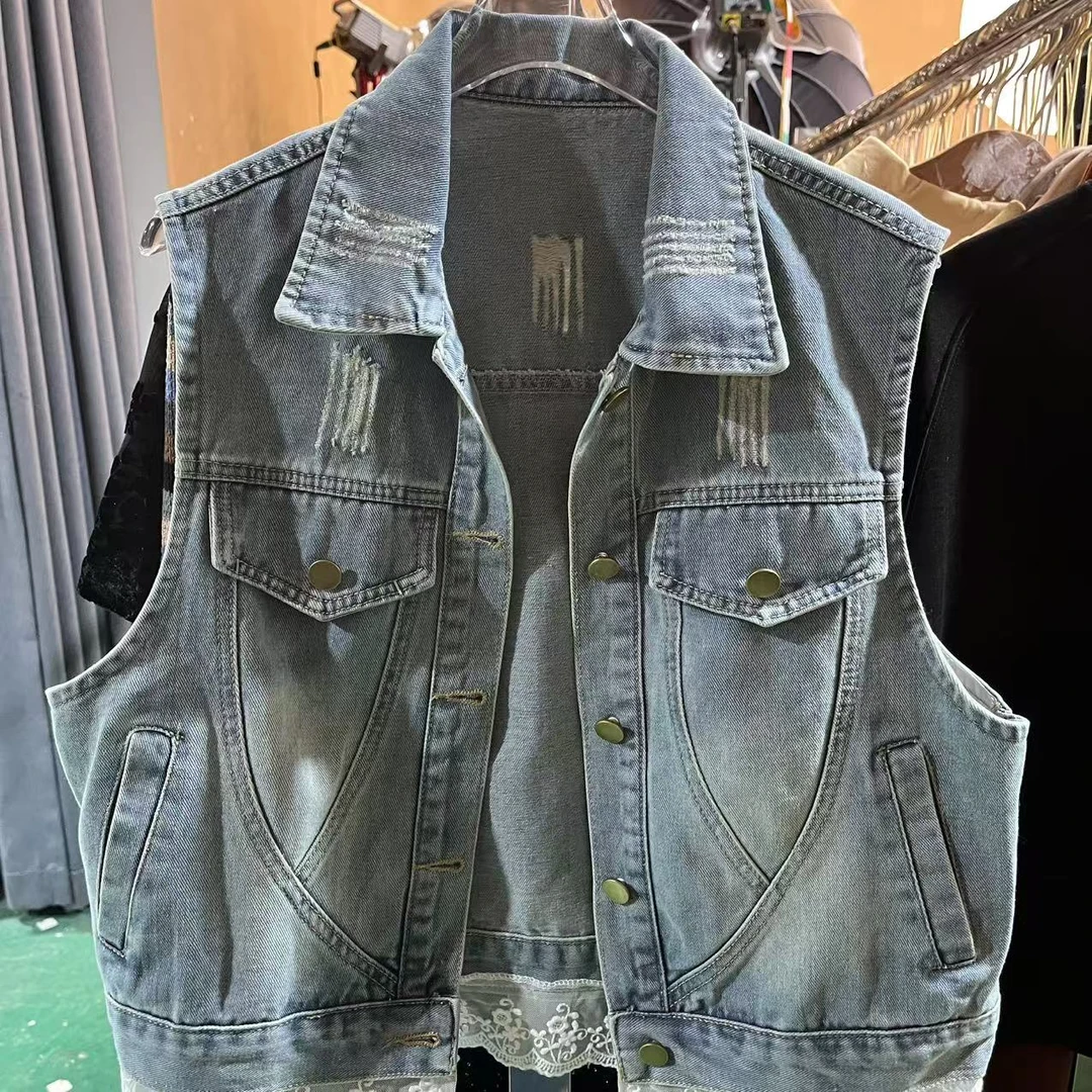 程程家复古洋气春秋牛仔马甲