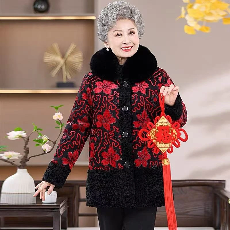 7820-奶奶冬装加绒加厚带毛领棉服外套防寒棉袄【5楼西】